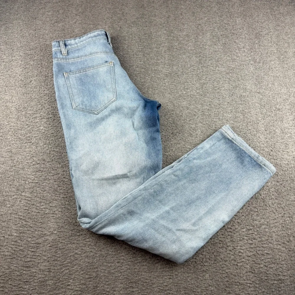 boohooMAN Jeans Men's 28 Blue Distressed Patchwork Straight Leg Streetwear